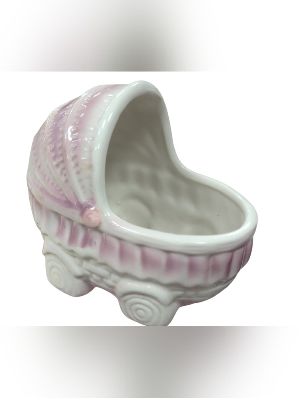 Pink Ceramic Baby Carriage Trinket Holder